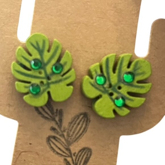 Hand made Monstera earrings - Picture 2 of 2